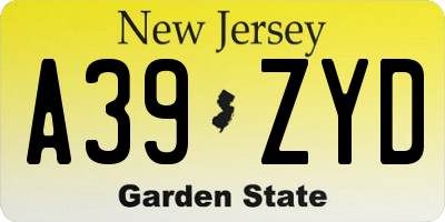NJ license plate A39ZYD