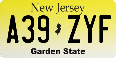 NJ license plate A39ZYF