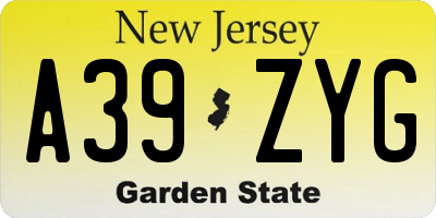 NJ license plate A39ZYG