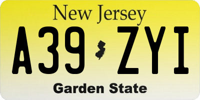 NJ license plate A39ZYI