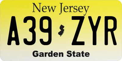 NJ license plate A39ZYR