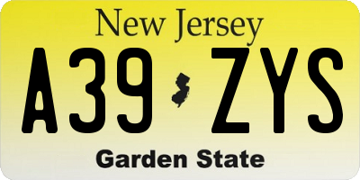 NJ license plate A39ZYS