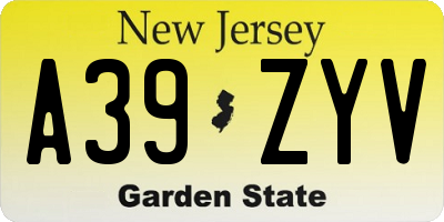 NJ license plate A39ZYV