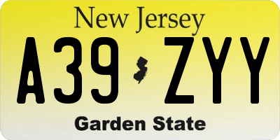 NJ license plate A39ZYY