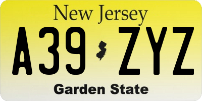 NJ license plate A39ZYZ
