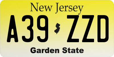 NJ license plate A39ZZD