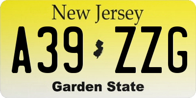 NJ license plate A39ZZG