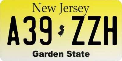 NJ license plate A39ZZH