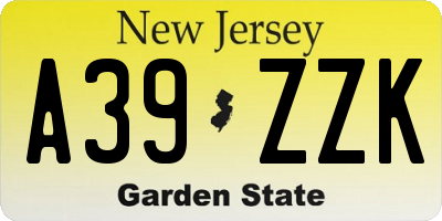 NJ license plate A39ZZK