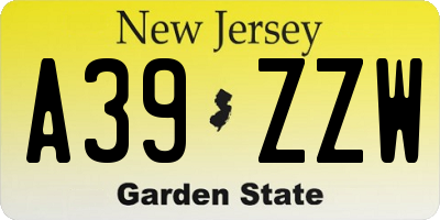 NJ license plate A39ZZW