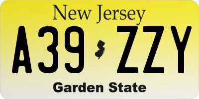 NJ license plate A39ZZY