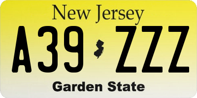 NJ license plate A39ZZZ