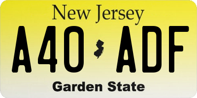 NJ license plate A40ADF
