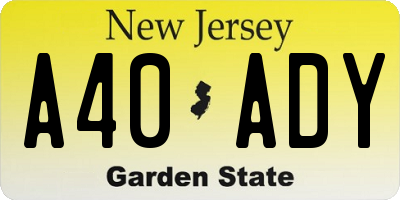 NJ license plate A40ADY