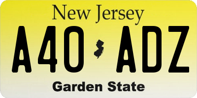 NJ license plate A40ADZ