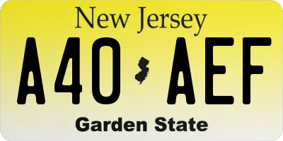 NJ license plate A40AEF