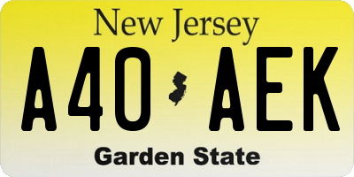 NJ license plate A40AEK