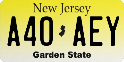 NJ license plate A40AEY