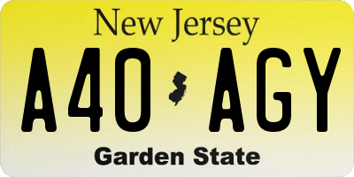 NJ license plate A40AGY