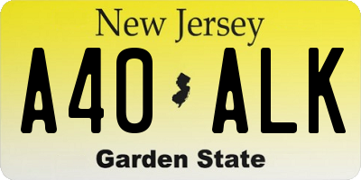 NJ license plate A40ALK