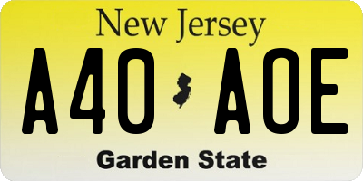 NJ license plate A40AOE