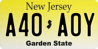 NJ license plate A40AOY