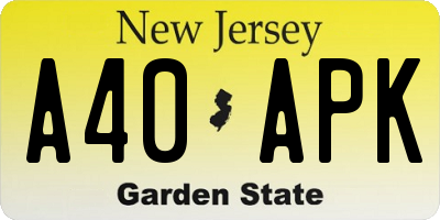NJ license plate A40APK