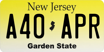 NJ license plate A40APR