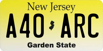 NJ license plate A40ARC