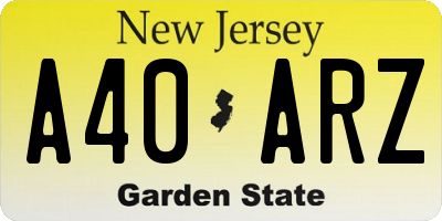 NJ license plate A40ARZ