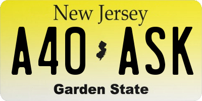 NJ license plate A40ASK