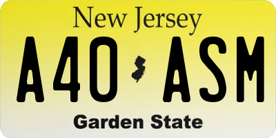 NJ license plate A40ASM