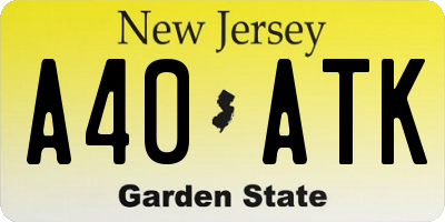 NJ license plate A40ATK