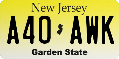 NJ license plate A40AWK