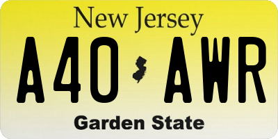 NJ license plate A40AWR