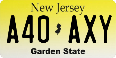 NJ license plate A40AXY