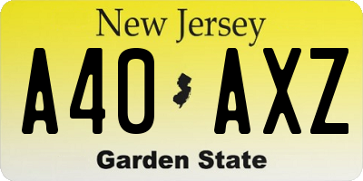 NJ license plate A40AXZ