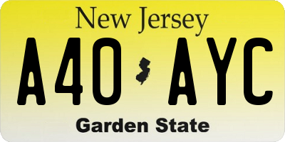 NJ license plate A40AYC