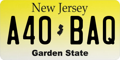 NJ license plate A40BAQ