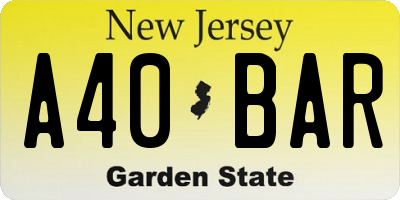 NJ license plate A40BAR