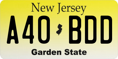 NJ license plate A40BDD