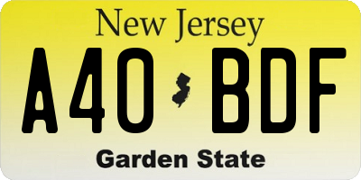 NJ license plate A40BDF