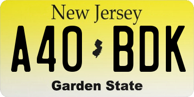 NJ license plate A40BDK