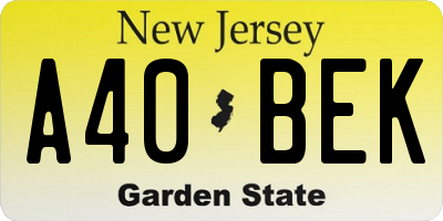 NJ license plate A40BEK