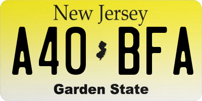 NJ license plate A40BFA