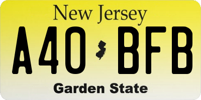 NJ license plate A40BFB