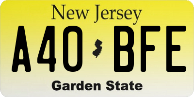 NJ license plate A40BFE