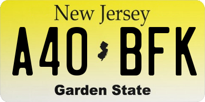 NJ license plate A40BFK