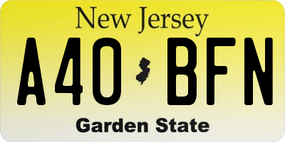 NJ license plate A40BFN