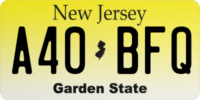 NJ license plate A40BFQ